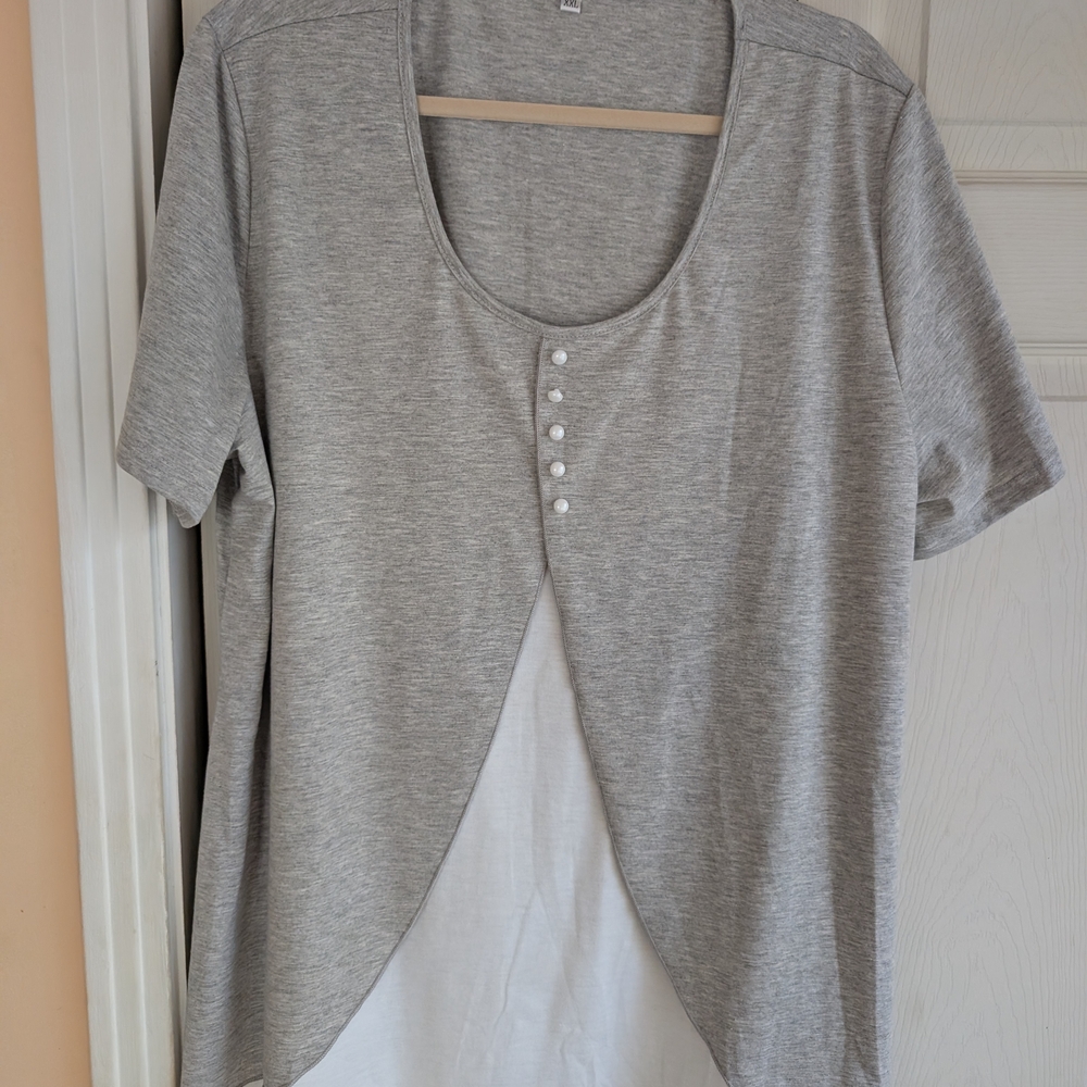 Gray and White Cut Out Short Sleeve Tee
